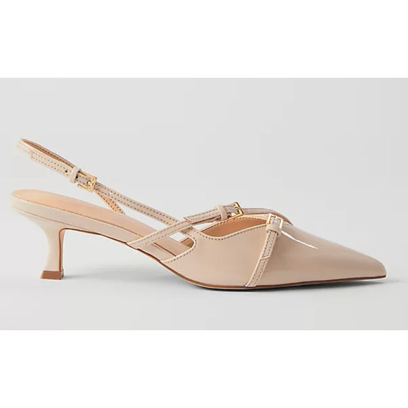 NWOB Ann Taylor Ivory Patent Strappy Pointy Toe Pumps - Size 8 - Picture 1 of 5